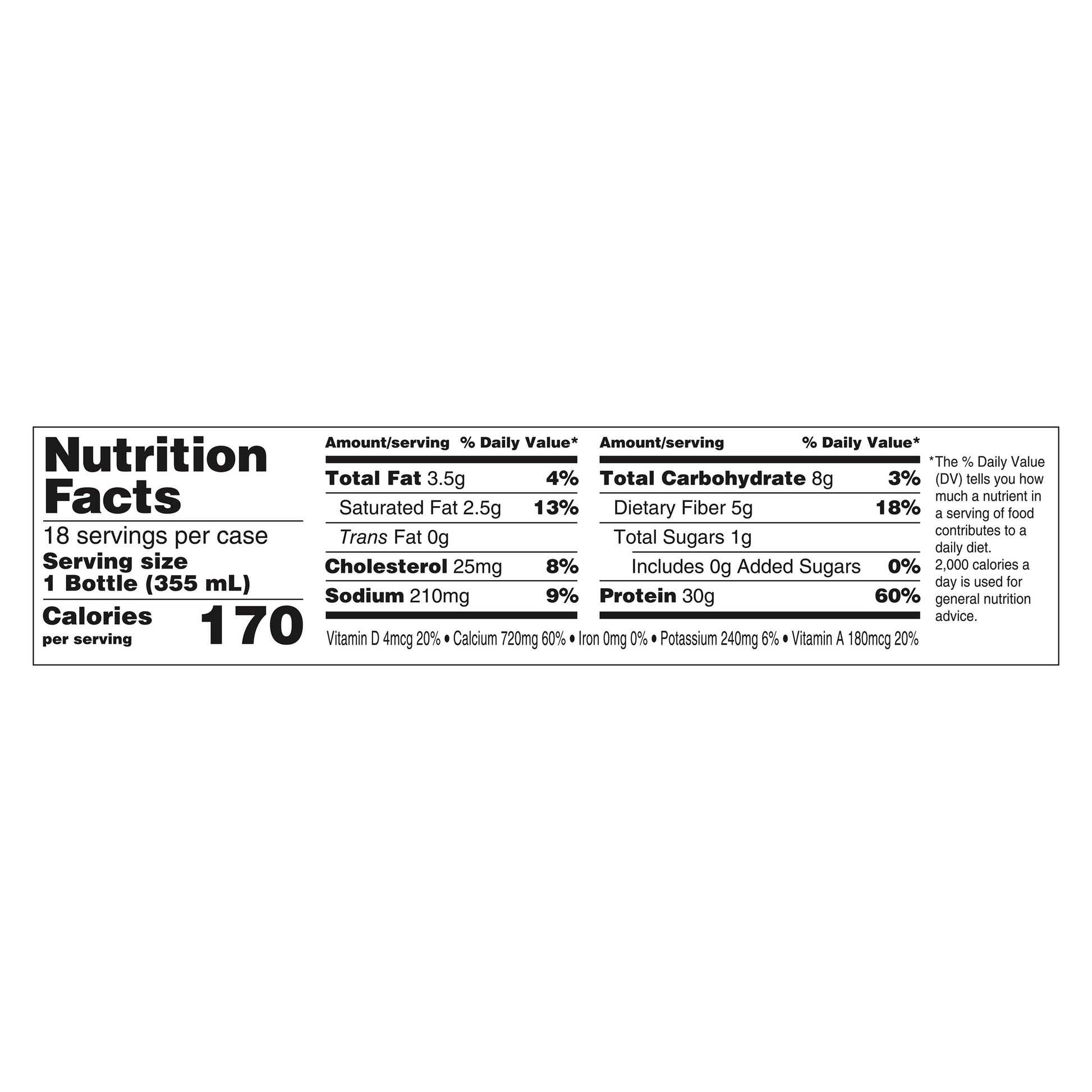 Oikos 30G Protein Shake, Vanilla, 12 Fl Oz, 18-Pack