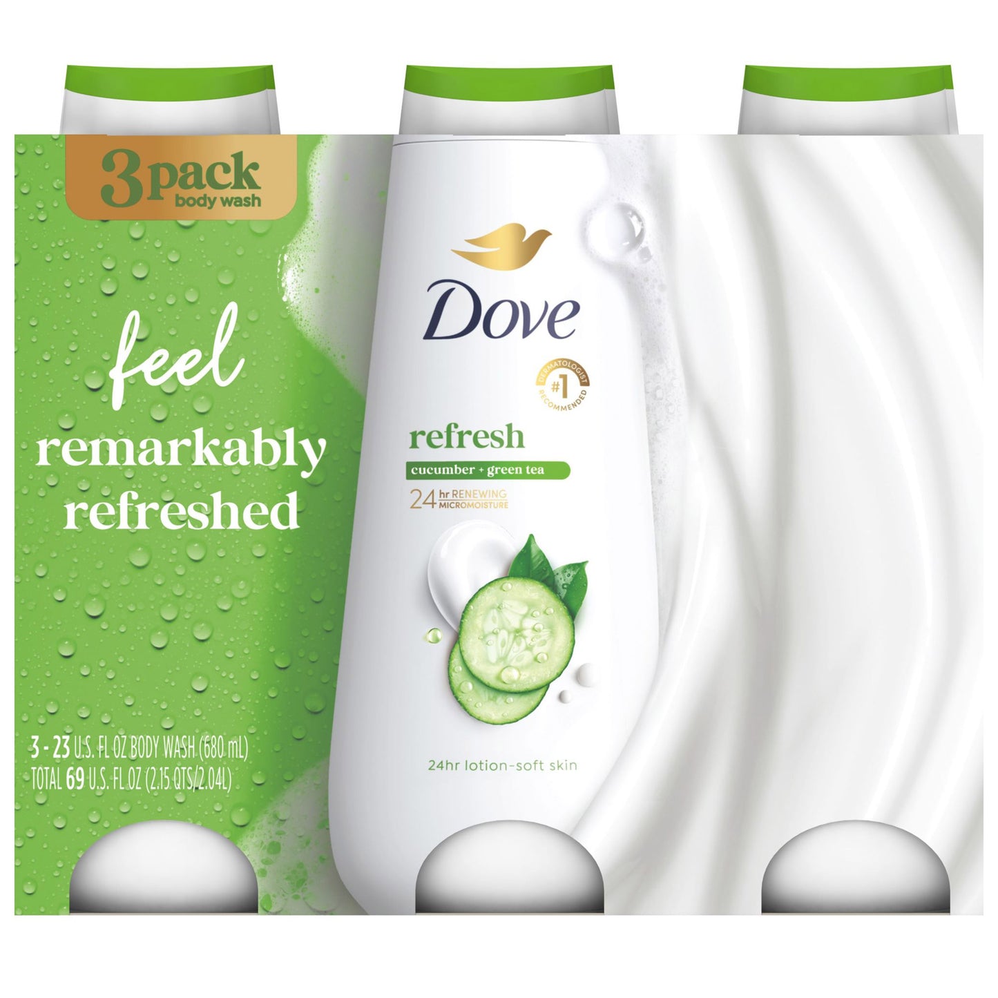 Dove Refresh Cucumber and Green Tea Body Wash, 23 Fl Oz, 3-Pack