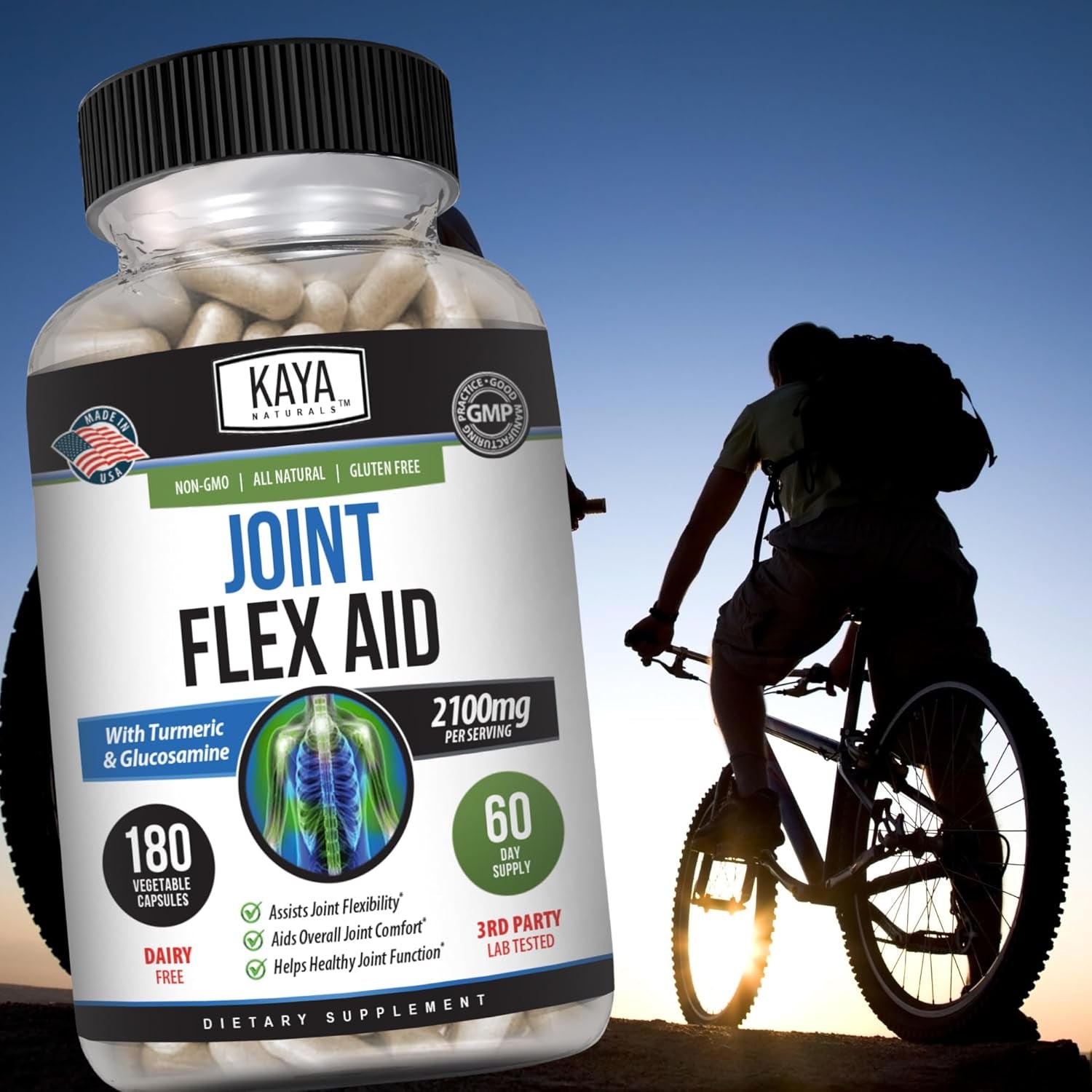 Naturals Flex Aid - Mobility Support Supplement for Men and Women - Turmeric Capsules with Glucosamine Sulfate, Boswellia Serrata and MSM - for Knee Support and Mobility Health - 180 Count