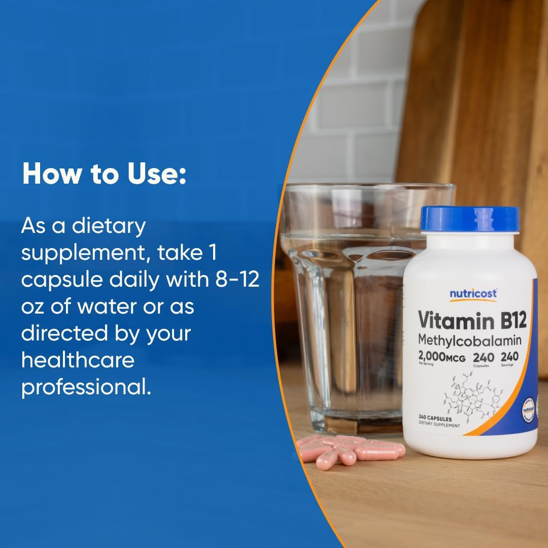 Vitamin B12 (Methylcobalamin) 2000Mcg, 240 Capsules - Vegetarian Caps, Non-Gmo, Gluten Free B12 Supplement