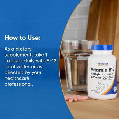 Vitamin B12 (Methylcobalamin) 2000Mcg, 240 Capsules - Vegetarian Caps, Non-Gmo, Gluten Free B12 Supplement