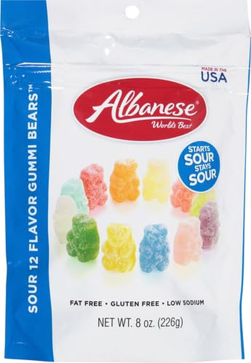 Albanese World'S Best Sour 12 Flavor Gummi Bears , 8Oz Bag of Candy Case of 12