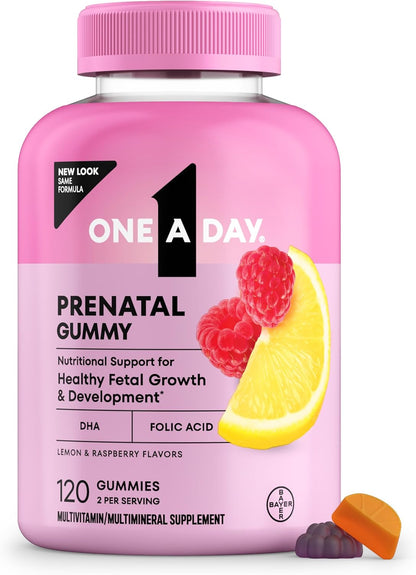 One a Day Prenatal Vitamins for Women Gummies- Pregnancy Vitamins for Women with Folic Acid, DHA, Iodine, Prenatal Gummies, Iron-Free, 120 Ct (Packaging May Vary)