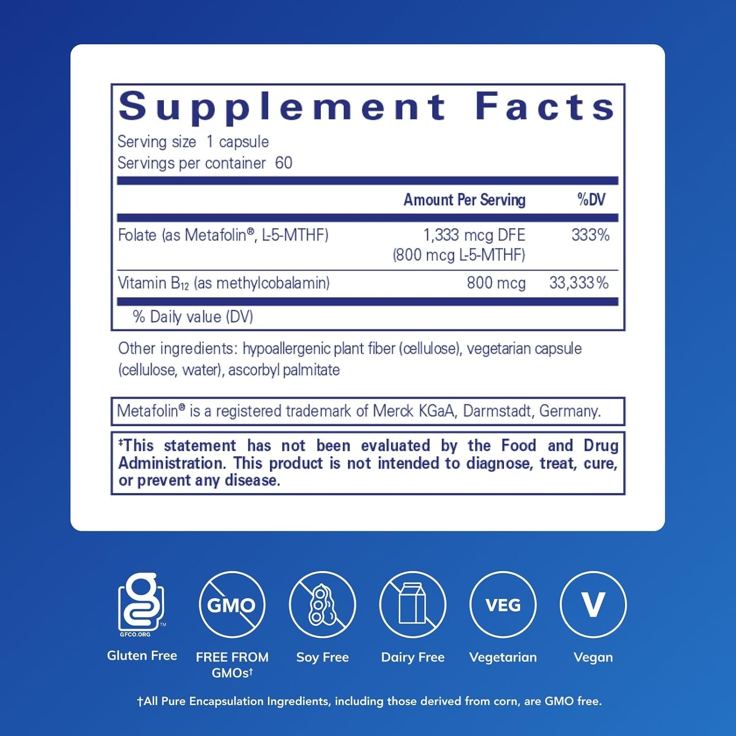 Pure Encapsulations B12 Folate - Energy Supplement to Support Nerves, Energy Metabolism & Cognitive Support* - with Vitamin B Folate as Metafolin - 60 Capsules