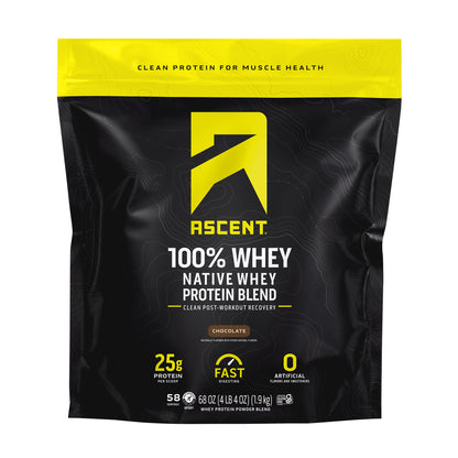 Ascent 100% Whey, Native Whey Protein Blend, Chocolate, 4.25 Lbs
