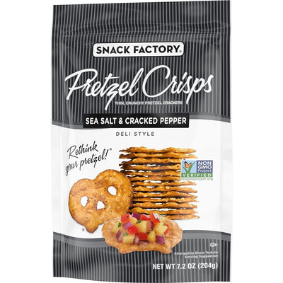 Snack Factory Pretzel Crisps, Sea Salt & Cracked Pepper, 7.2 Oz