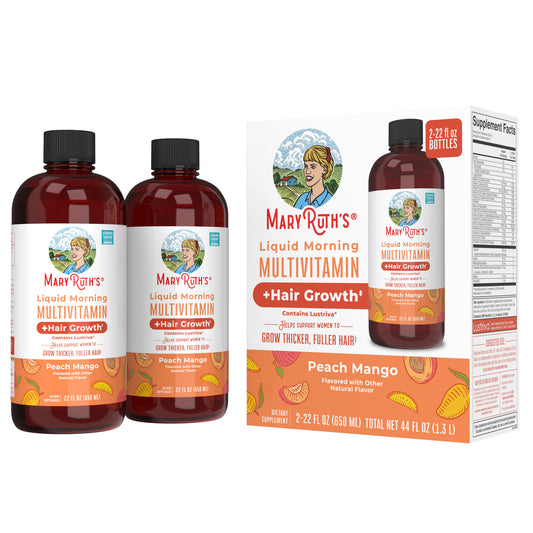 Maryruth'S Liquid Morning Multivitamin + Hair Growth, Peach Mango, 22 Fl. Oz., 2-Pack