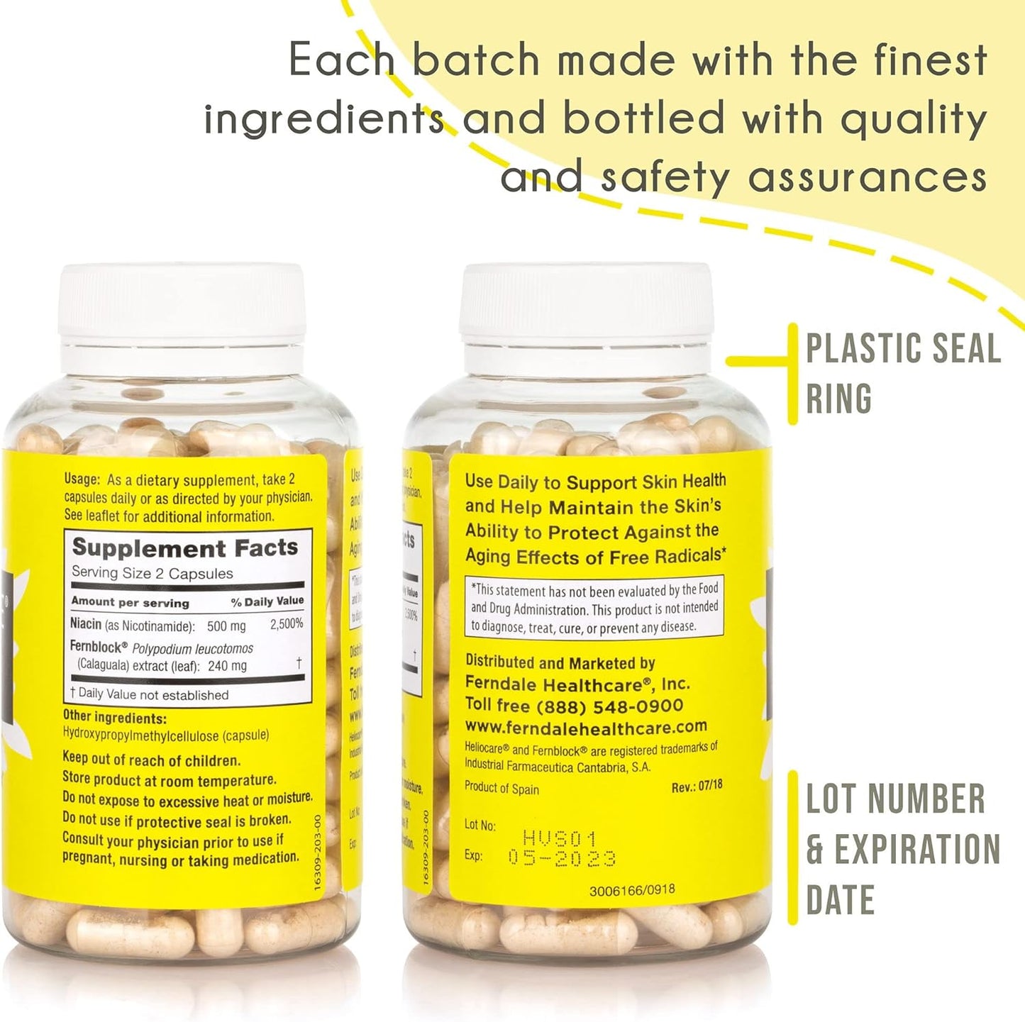 Heliocare Advanced Niacin B3 Supplement: Fernblock PLE Extract 240Mg per Serving - Supports Skin Cell Health W/Antioxidant Rich Vitamin B3 Niacin 500 Mg - 120 Vegan Capsules