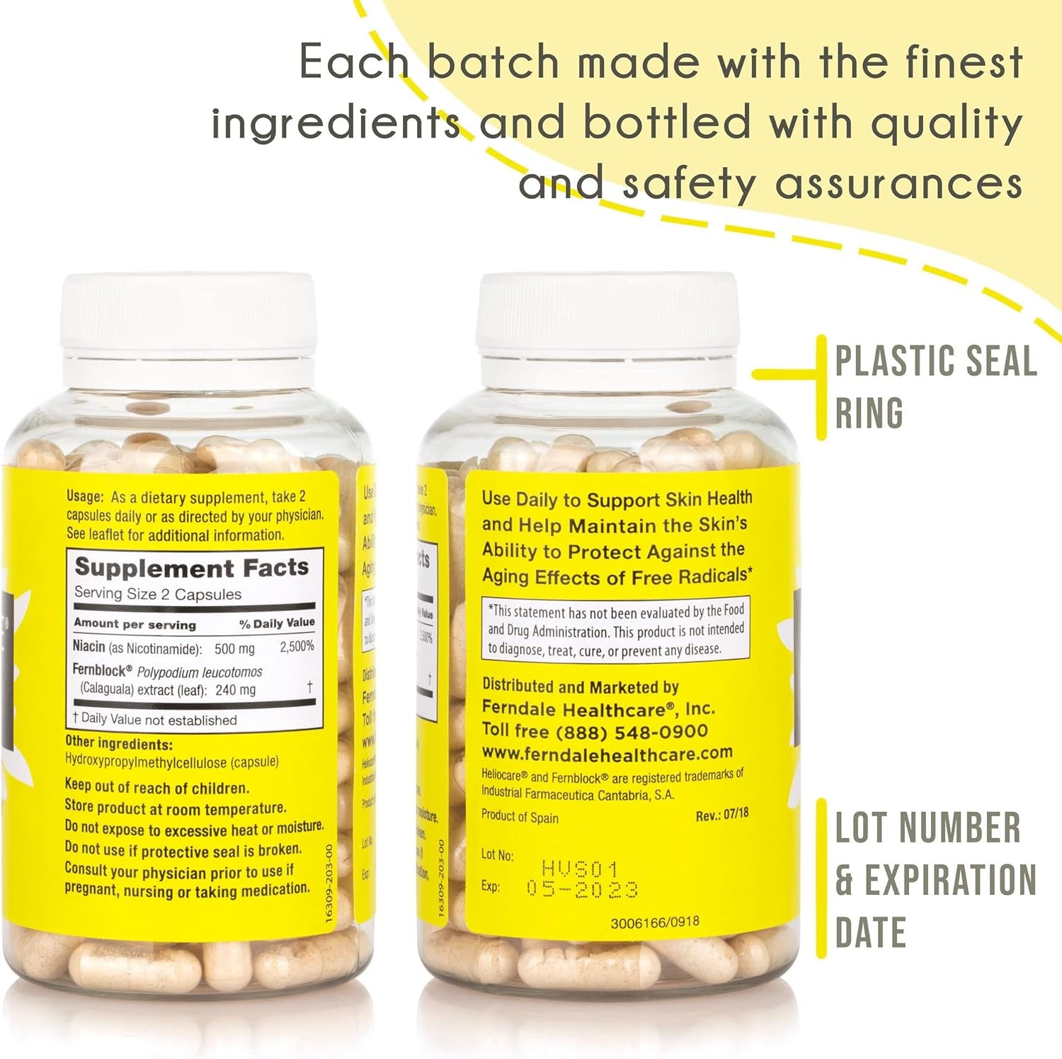 Heliocare Advanced Niacin B3 Supplement: Fernblock PLE Extract 240Mg per Serving - Supports Skin Cell Health W/Antioxidant Rich Vitamin B3 Niacin 500 Mg - 120 Vegan Capsules