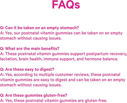 Pink Stork Total Postnatal Vitamin Gummies - Multivitamin for Postpartum Recovery and Lactation Support - Folic Acid, B6, & Vitamin C - Postpartum Essentials - 60 Gummy Vitamins