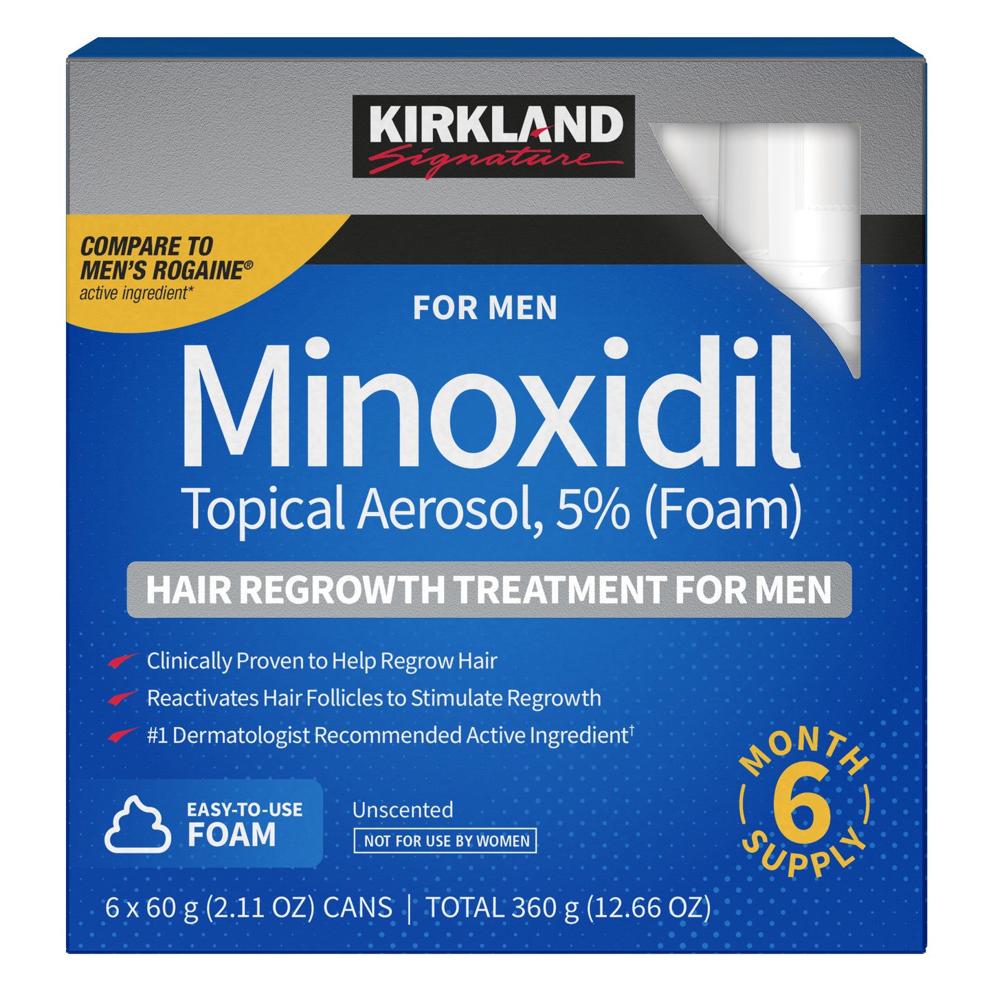 Kirkland Signature Hair Regrowth Treatment Minoxidil Foam for Men, 2.11 Oz, 6-Count