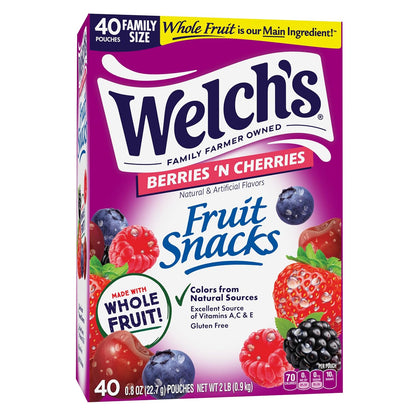 Welch'S Fruit Snacks, Berries 'N Cherries , 0.8Oz Case of 40