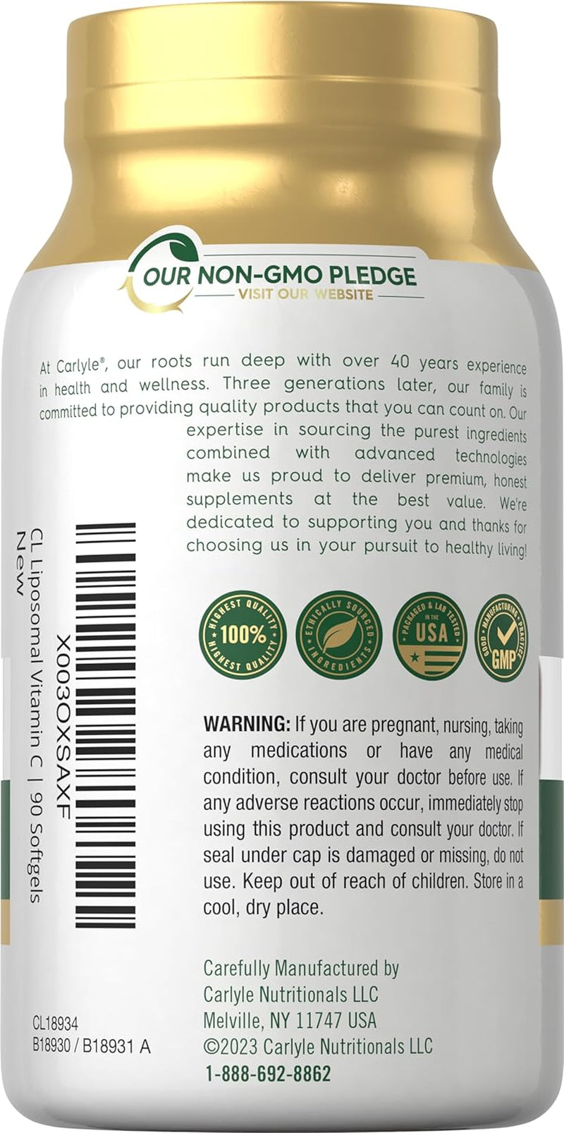 Carlyle Liposomal Vitamin C | 2200Mg | 90 Softgel Capsules | High  Complex Supplement | Non-Gmo, Gluten Free Packaging May Vary