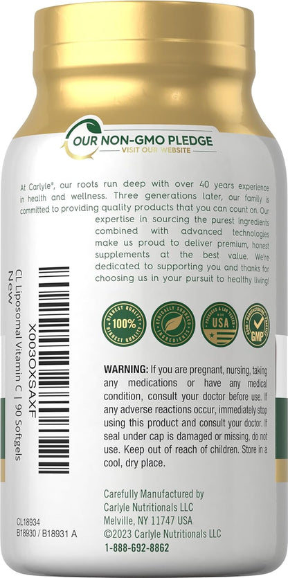 Carlyle Liposomal Vitamin C | 2200Mg | 90 Softgel Capsules | High  Complex Supplement | Non-Gmo, Gluten Free Packaging May Vary