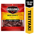 Jack Link'S Beef Jerky, Teriyaki Flavor, 2.6 Oz - Flavorful Meat Snack, 11G of Protein and 80 Calories, Made with 100% Beef - No Added MSG or Nitrates/Nitrites