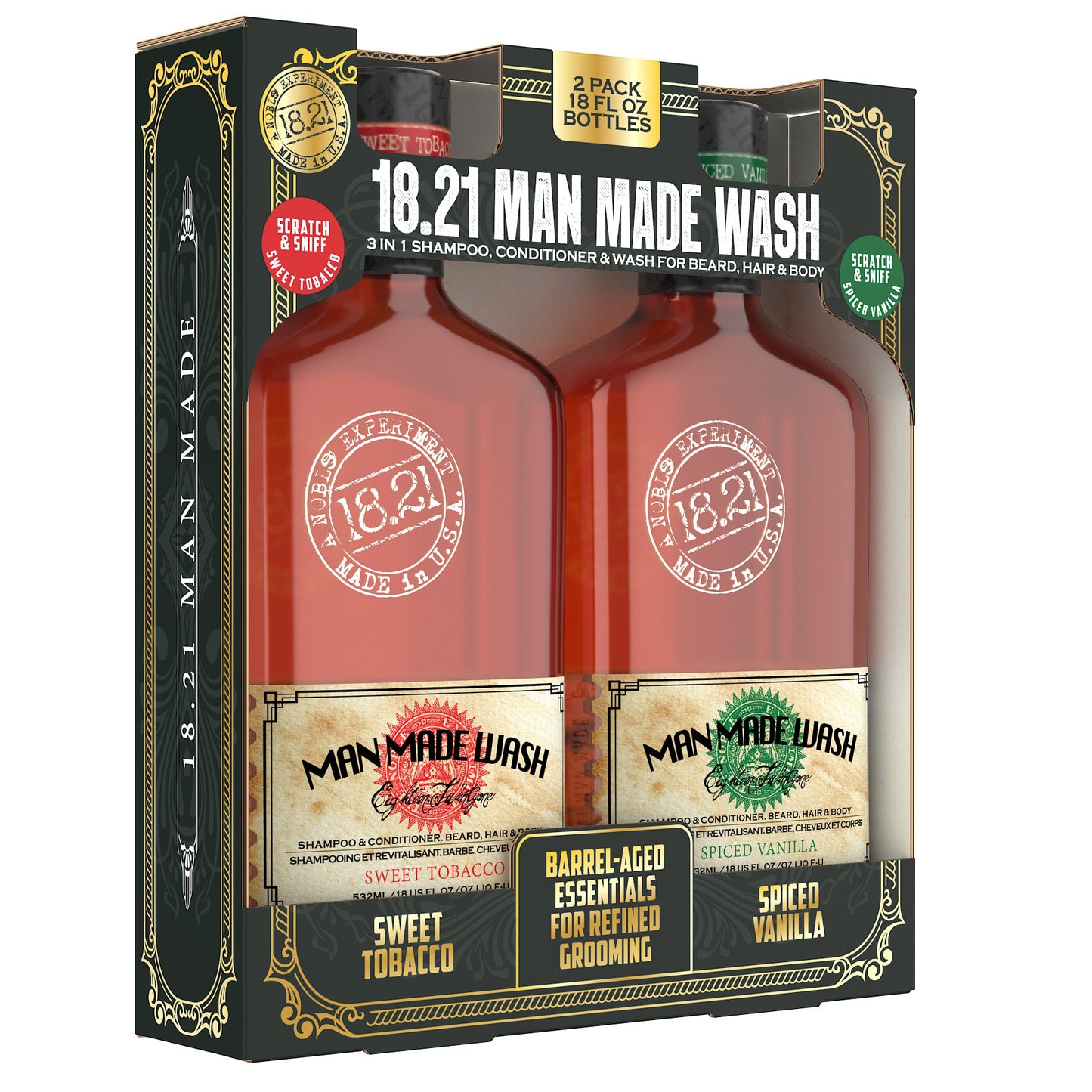 18.21 Man Made Wash, 3-In-1 Shampoo, Conditioner & Wash, 18 Fl Oz, 2-Pack