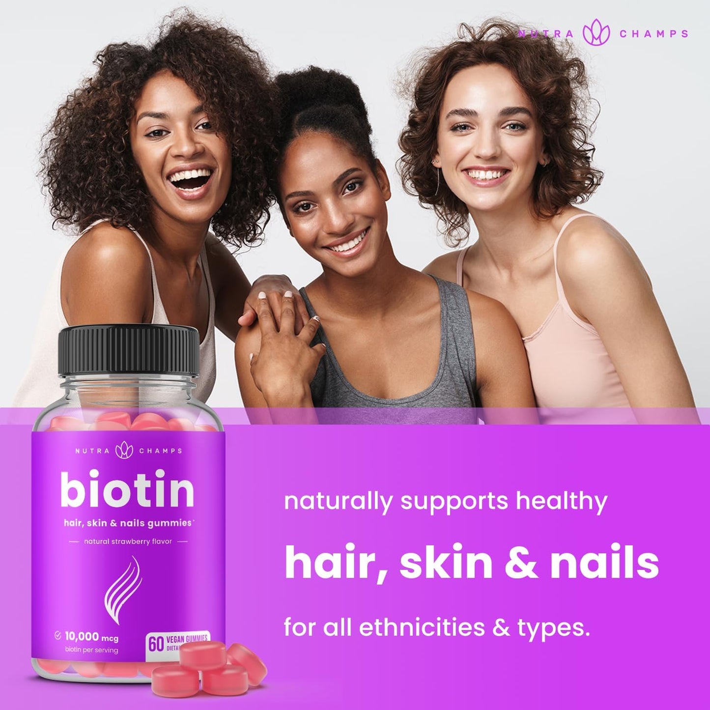 Nutrachamps (2 Pack) Biotin Gummies 10,000Mcg [High ] for Healthy Hair, Skin & Nails for Adults & Kids - 5000Mcg in Each Gummy Vitamin - Vegan, Non-Gmo, Pectin-Based Hair Health Supplement