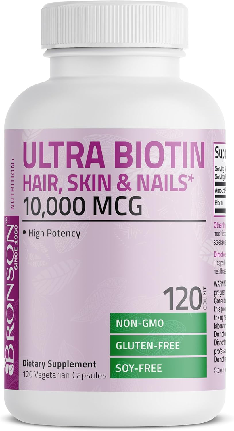 Bronson Ultra Biotin 10,000 Mcg Hair Skin and Nails Supplement, Non-Gmo, 120 Vegetarian Capsules