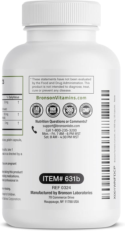 Bronson Turmeric Curcumin with Bioperine - High  Premium Joint Support with 95% Standardized Curcuminoids - Non-Gmo Capsules with Black Pepper - 120 Count