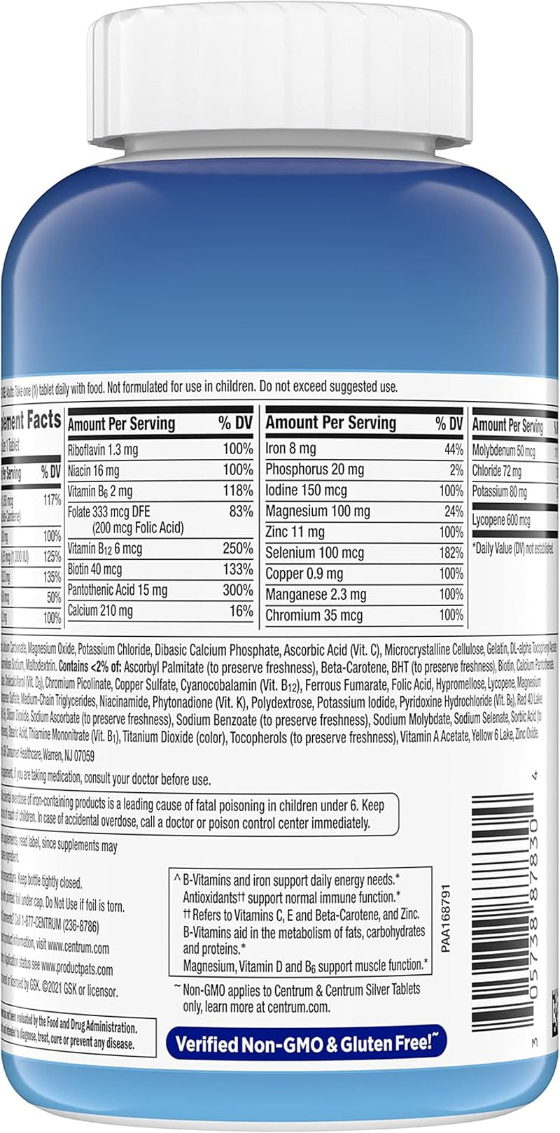 Centrum Multivitamin for Men, Multivitamin/Multimineral Supplement with Vitamin D3, B Vitamins and Antioxidants, Gluten Free, Non-Gmo Ingredients - 250 Count