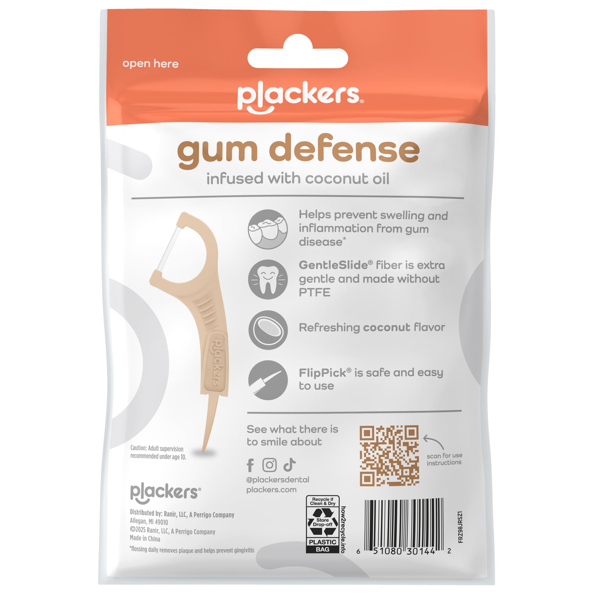 Plackers Gum Defense Infused with Coconut Oil Floss Picks, 75-Count, 6-Pack