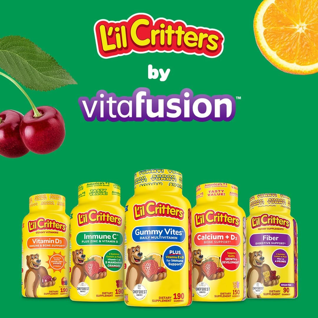 L’Il Critters Immune C Daily Gummy Supplement Vitamin for Kids, for Vitamin C, D and Zinc for Immune Support, Orange, Lemon, Strawberry and Cherry Flavors, 190 Gummies (Packaging May Vary)