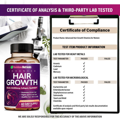 Hair Growth Vitamins for Women | Biotin 10,000Mcg, Collagen, Patented Optimsm®, Gomct®, Saw Palmetto | Naturally Regrow Stronger & Healthier Hair, Skin and Nails | Stops Hair Loss | 60 Day Supply