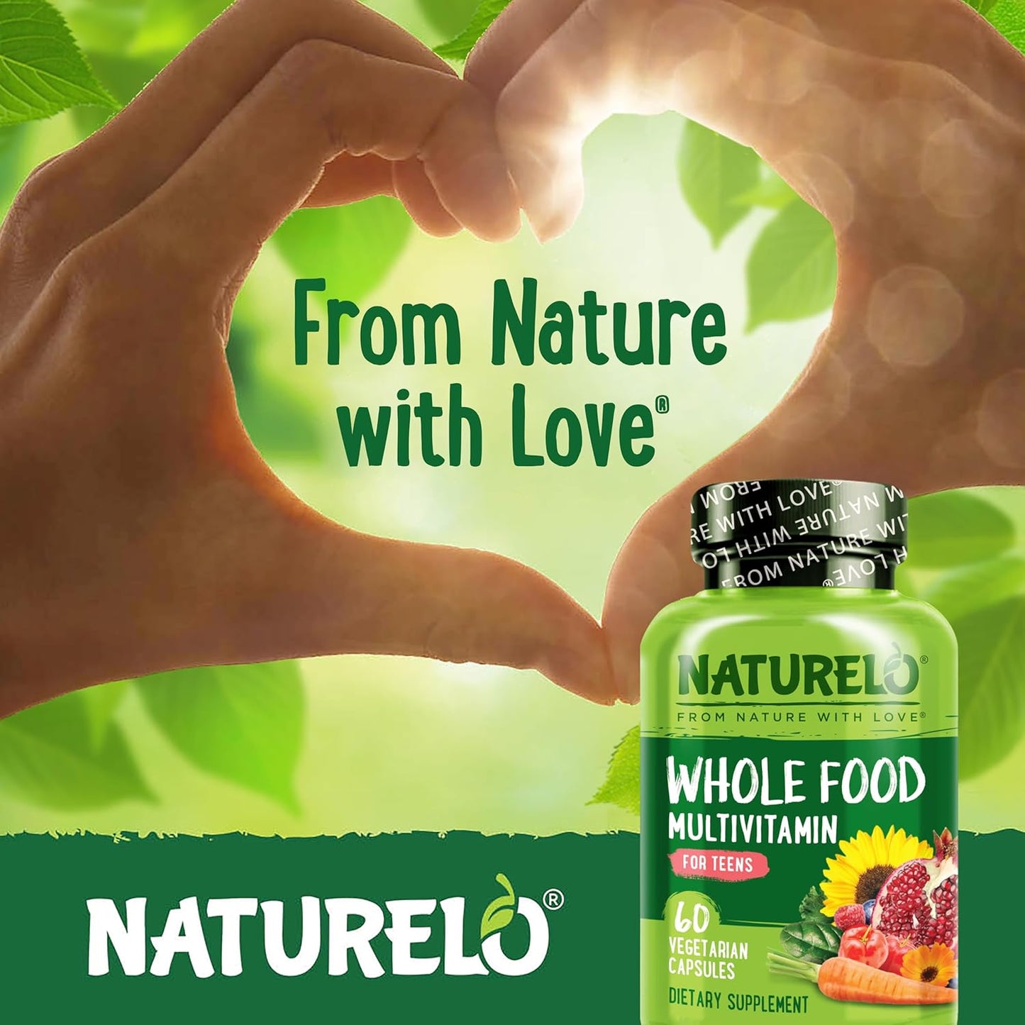 NATURELO Multivitamins for Teenage Girls/Boys, 60 Capsules, Whole Food Multivitamin with Minerals, Non-Gmo, Vegetarian