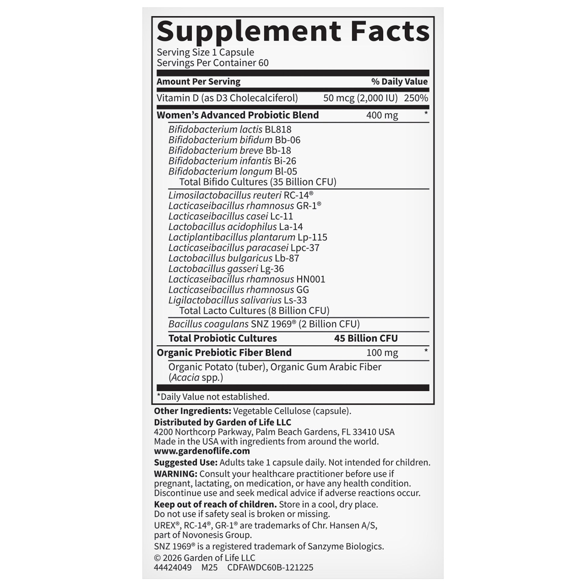Garden of Life Advanced Women'S Daily Care Probiotic, 60 Capsules