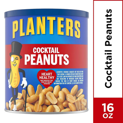 PLANTERS Salted Cocktail Peanuts, 16 Oz. Resealable Jar - Cholesterol Free Heart Healthy Snack - a Good Source of Essential Nutrients - Premium Quality Peanuts - Kosher