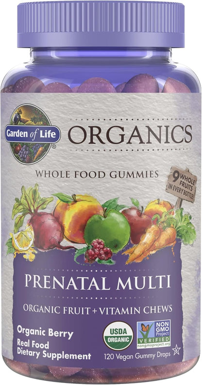Garden of Life Organics Prenatal Gummies Multivitamin with Vitamin D3, B6, B12, C & Folate for Healthy Fetal Development – Organic, Non-Gmo, Gluten-Free, Vegan, Berry Flavor, 30 Day Supply