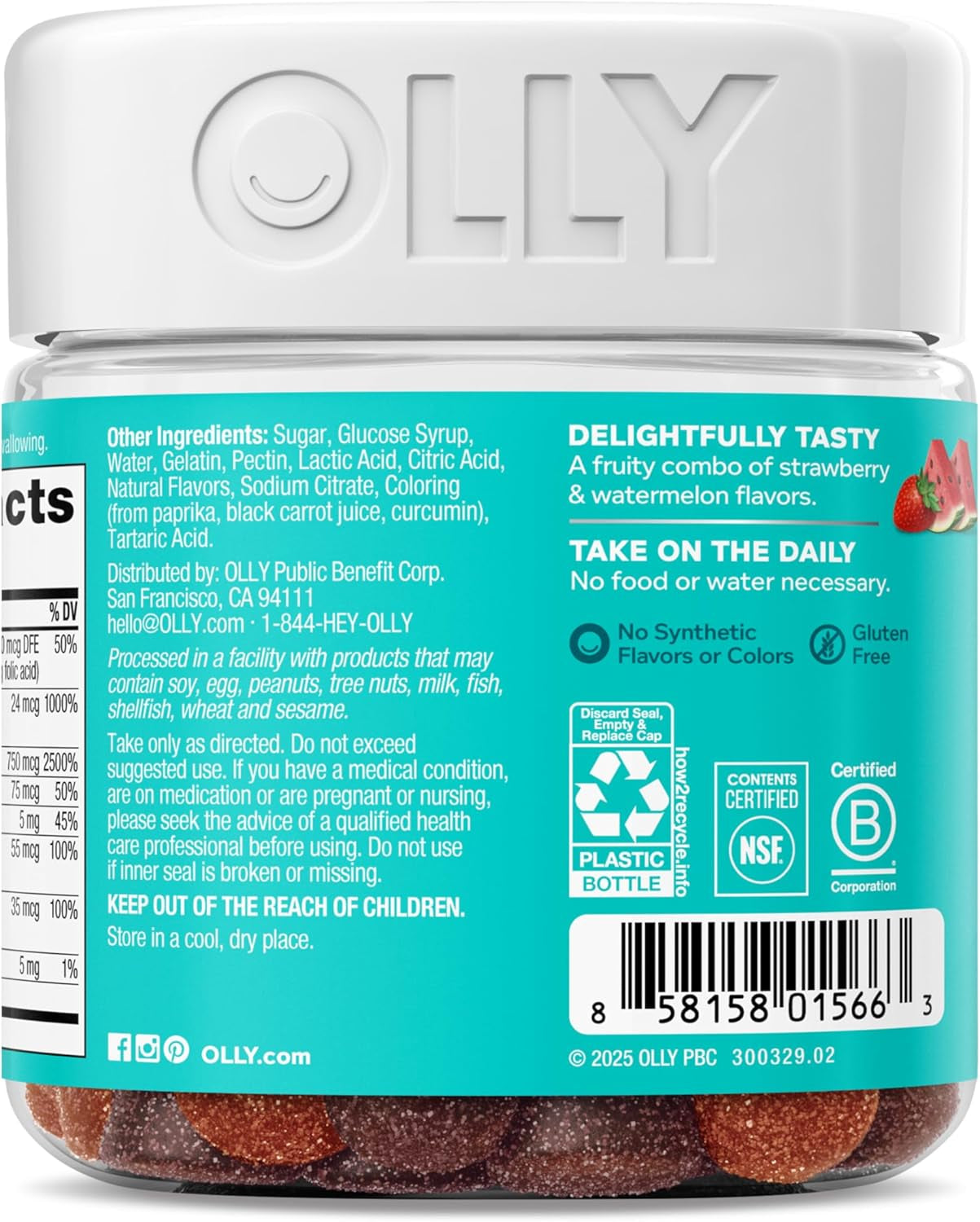 Olly Teen Girl Multi Gummy, Healthy Skin and Immune Support, 15 Essential Vitamins, Biotin, Zinc, Calcium, Chewable Multivitamin, Berry Melon, 35 Day Supply, 70 Count