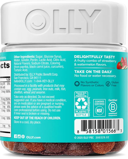 Olly Teen Girl Multi Gummy, Healthy Skin and Immune Support, 15 Essential Vitamins, Biotin, Zinc, Calcium, Chewable Multivitamin, Berry Melon, 35 Day Supply, 70 Count