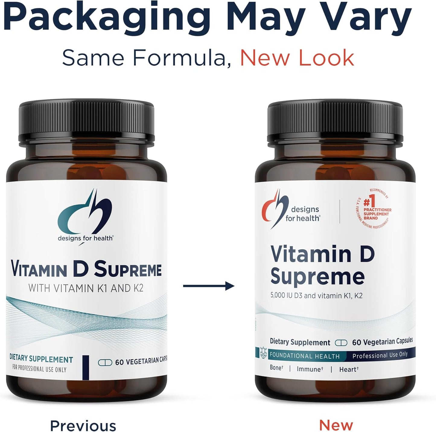 Designs for Health Vitamin D Supreme - Vitamin D 5000 IU with 2000Mcg Vitamin K as MK4 for Bone Health, Heart Health, Mood & Immune Support - Vitamin D3 Enhanced with GG Supplement (60 Capsules)