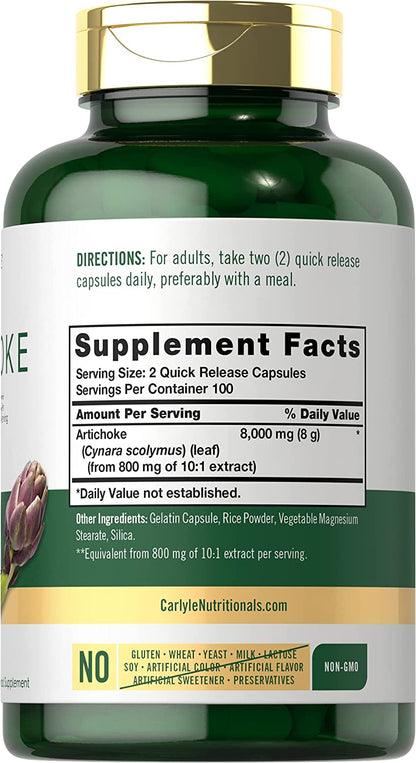 Carlyle Artichoke Extract Capsules 8000Mg | 200 Count | Non-Gmo, Gluten Free Supplement
