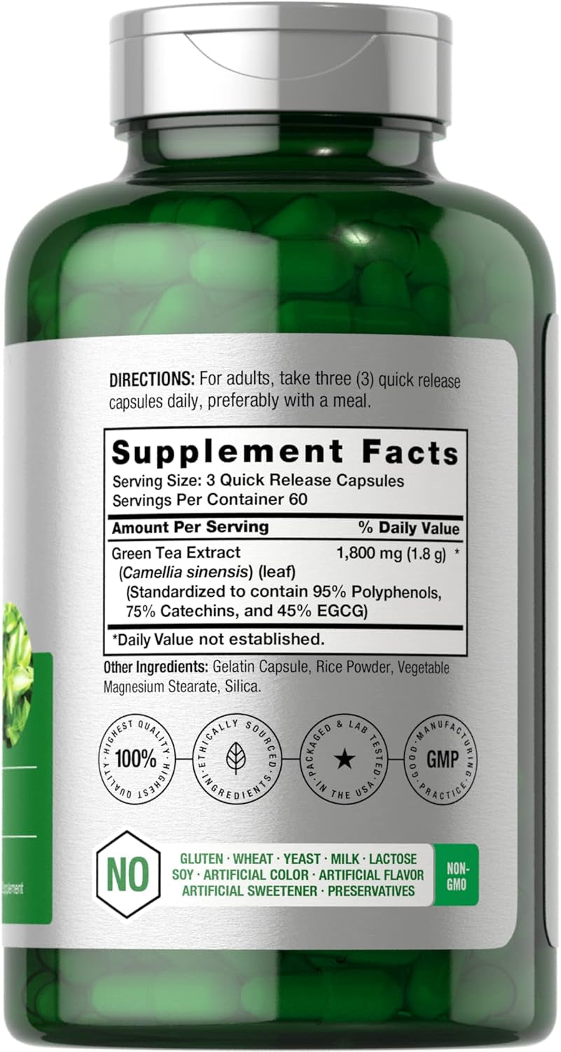 Horbäach EGCG Green Tea Extract Pills | 180 Capsules | Max  | Non-Gmo & Gluten Free Supplement