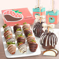 Home Delivery One Dozen Milk, Dark & White Delight Dipped Strawberries & Caramel Apple Duo 