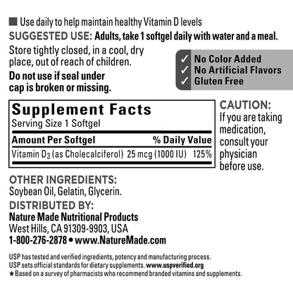 Nature Made Vitamin D3 25 Mcg., 650 Softgels