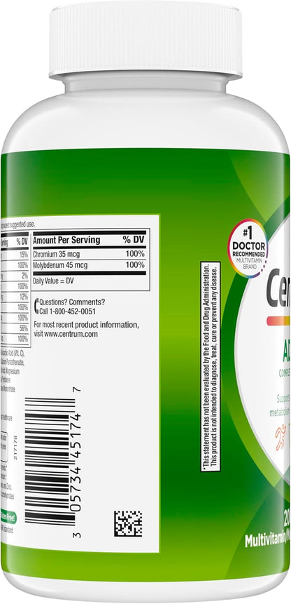 Centrum Adult Multivitamin/Multimineral Supplement with Antioxidants, Zinc, Vitamin D3 and B Vitamins, Gluten Free, Non-Gmo Ingredients - 200 Count