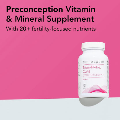Theralogix Theranatal Core Preconception Vitamin Supplement - 90-Day Supply - Prenatal Vitamins & Fertility Supplement for Women with Folate, Vitamin D3, Choline & More* - NSF Certified - 90 Tablets
