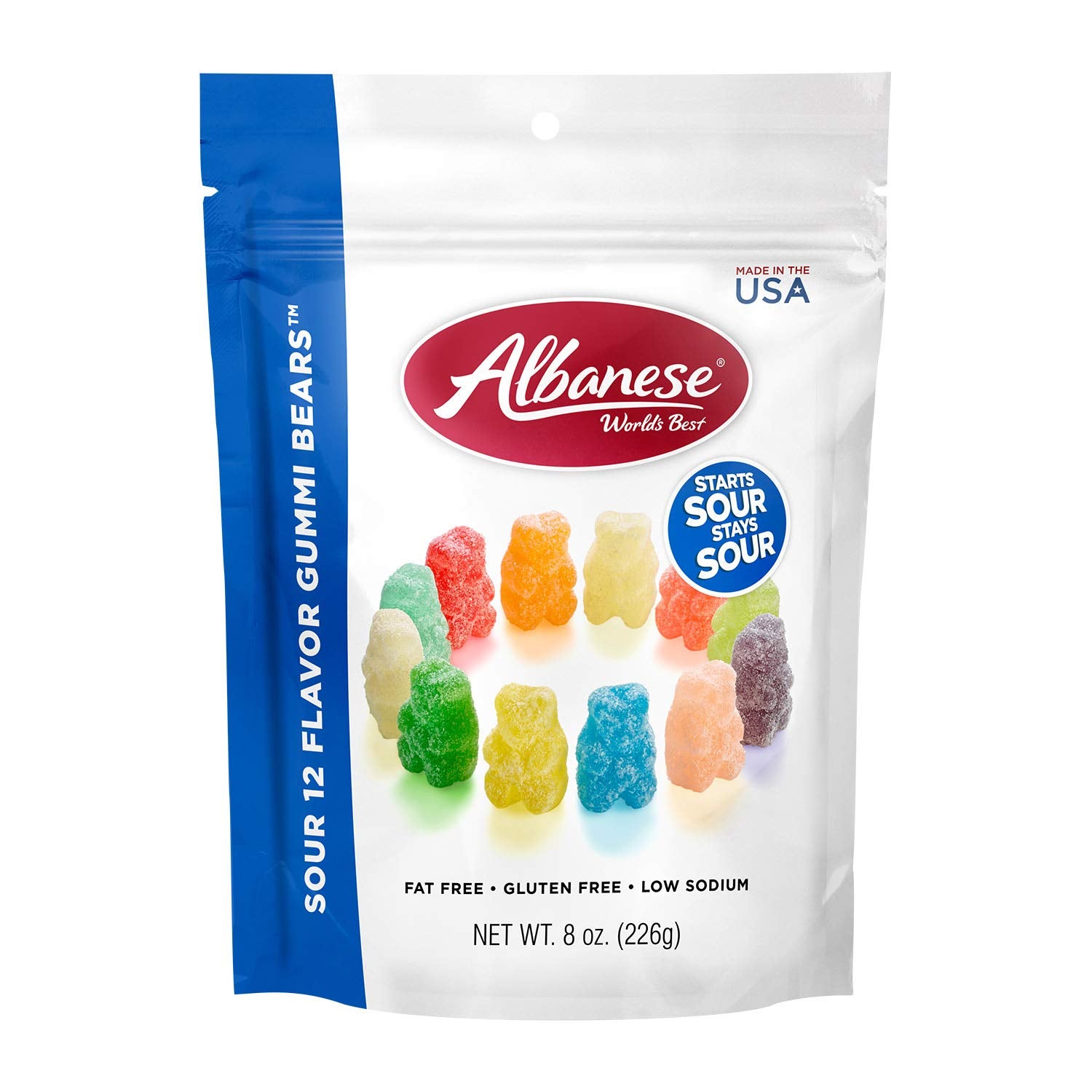 Albanese World'S Best Sour 12 Flavor Gummi Bears , 8Oz Bag of Candy Case of 12