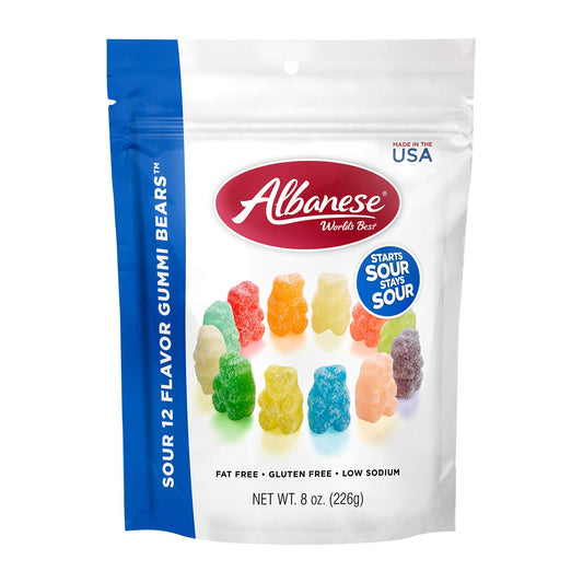 Albanese World'S Best Sour 12 Flavor Gummi Bears , 8Oz Bag of Candy Case of 12