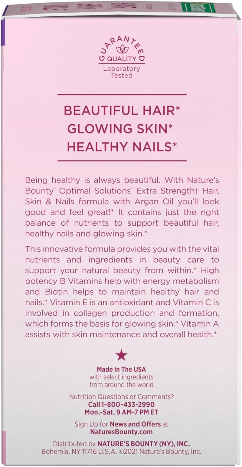 Nature'S Bounty Advanced Hair, Skin & Nails, Argan-Infused Vitamin Supplement with Biotin and Hyaluronic Acid, 150 Rapid Release Softgels, 50 Total Servings