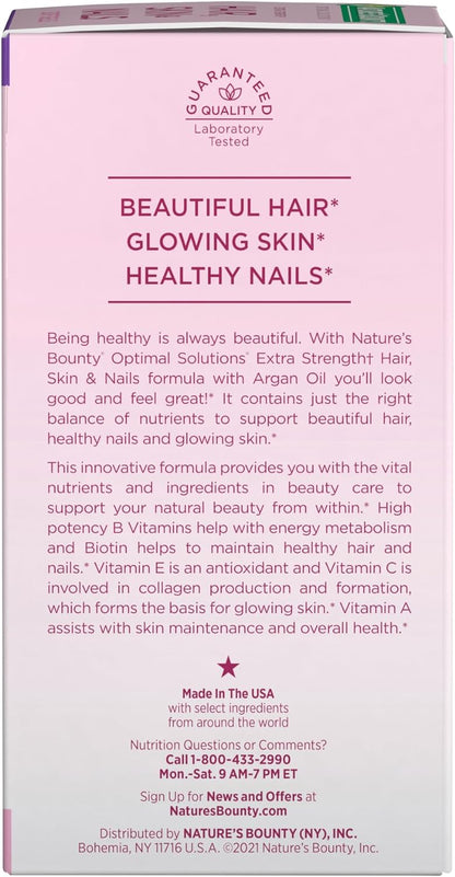 Nature'S Bounty Advanced Hair, Skin & Nails, Argan-Infused Vitamin Supplement with Biotin and Hyaluronic Acid, 150 Rapid Release Softgels, 50 Total Servings