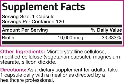 Bronson Ultra Biotin 10,000 Mcg Hair Skin and Nails Supplement, Non-Gmo, 120 Vegetarian Capsules