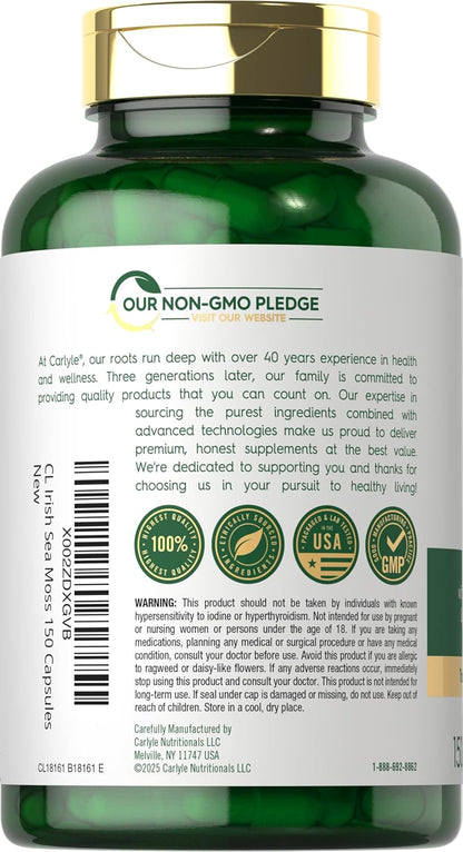 Carlyle Irish Sea Moss Capsules 2250Mg | 150 Count | Complex Formula with Bladderwrack & Burdock Root | Non-Gmo & Gluten Free