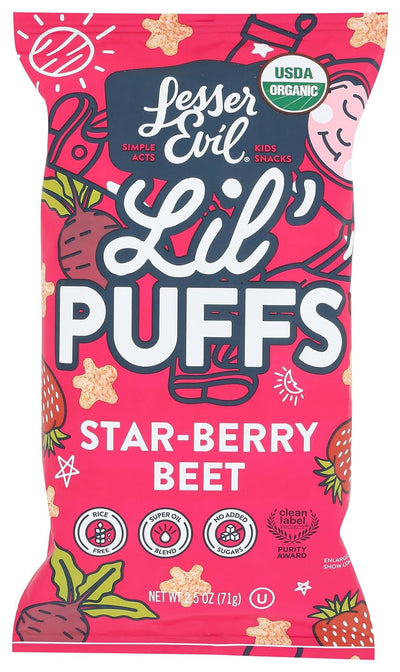 Lesserevil Organic Strawberry Beet Lil' Puffs, 2.5 OZ