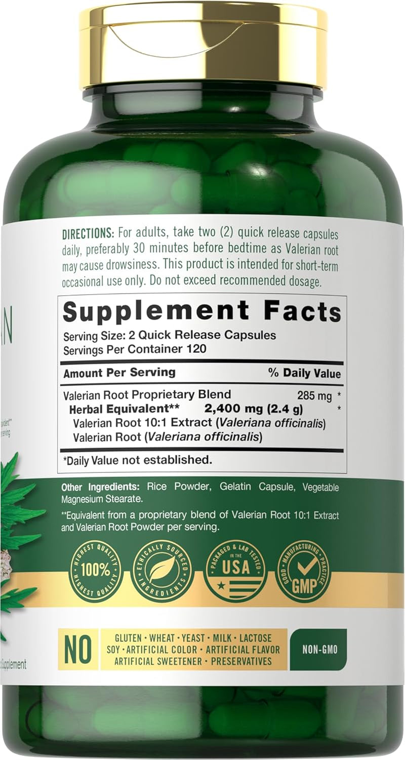 Carlyle Valerian Root Capsules 2400Mg | 240 Count | Herb Extract Supplement | Non-Gmo, Gluten Free