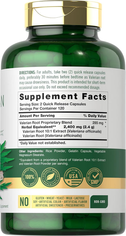 Carlyle Valerian Root Capsules 2400Mg | 240 Count | Herb Extract Supplement | Non-Gmo, Gluten Free