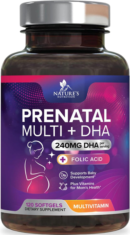 Prenatal Vitamins for Women with Folic Acid + Omega 3 DHA for Fetal Brain Development, Best Prenatal Vitamin Supplement, Daily Pregnancy Multivitamin Nutritional Support, Vegan, Non-Gmo, 120 Softgels